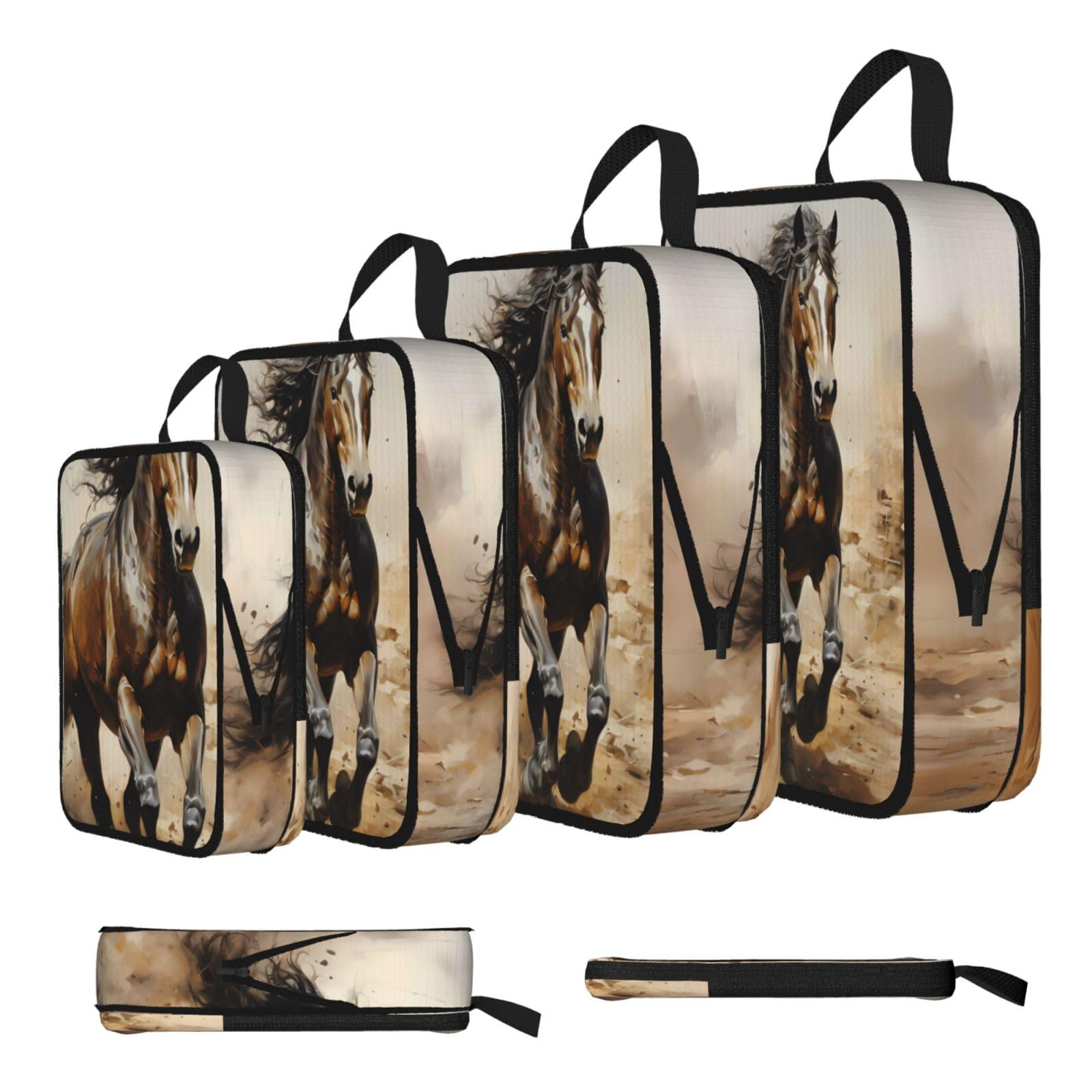 Sxzvvbn Black Western Horse Compression Packing Cubes 4 Piece Set