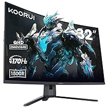 KOORUI Monitor Curvo 31,5 Pollici, Monitor Gaming Ultrawide QHD, VA, 1500R, 2xHDMI (170HZ or 144HZ), DP (170Hz) AdaptiveSync, DCI-P3 90%, SRGB100%, VESA 75x75mm