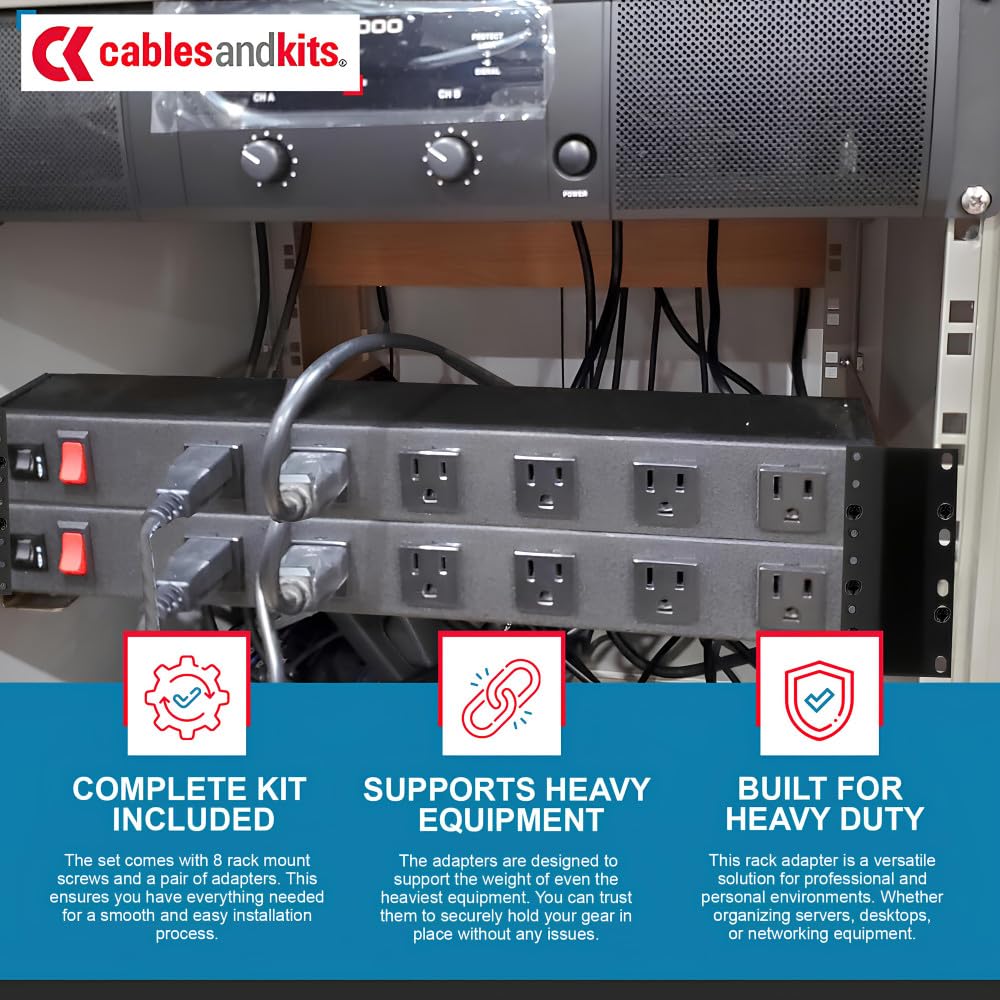CablesAndKits Adaptateur rack 3RU (unité 3 racks), convertit un rack de 58,4 cm à un espacement de 48,3 cm, pour ordinateurs, serveurs ou équipements réseau