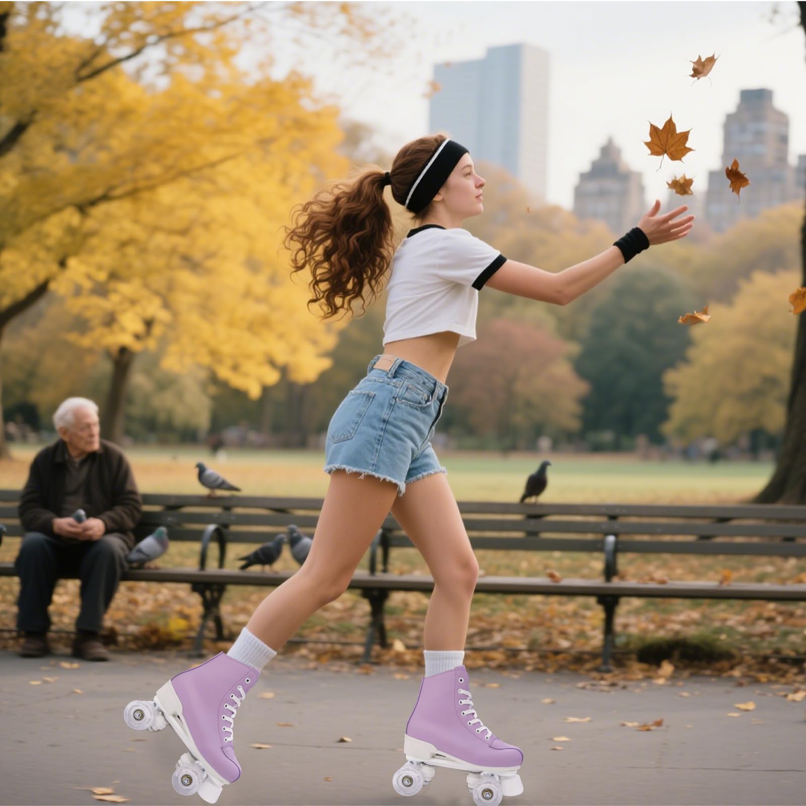 XUDREZ Patines de ruedas para mujeres y niñas, patines Derby para adultos, color verde menta, patines de cuatro ruedas para principiantes, al aire libre e interiores
