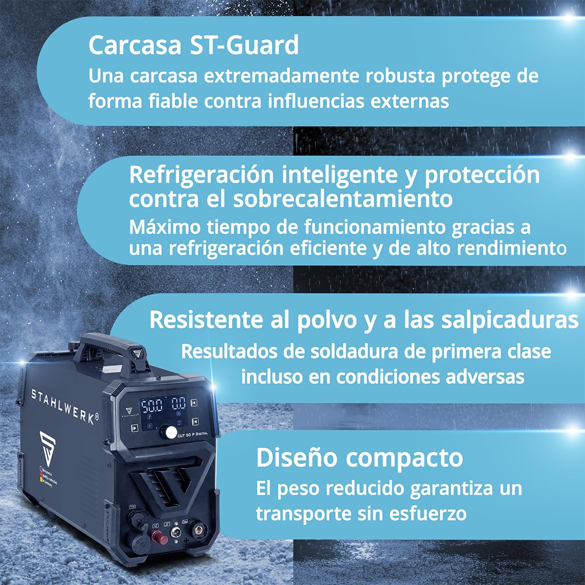 STAHLWERK Cortador de plasma CUT 50 P Digital – 50 A, capacidad de corte hasta 20 mm, encendido HF Pilot, interfaz THC para control de altura CNC, Inverter Plasma Cutter