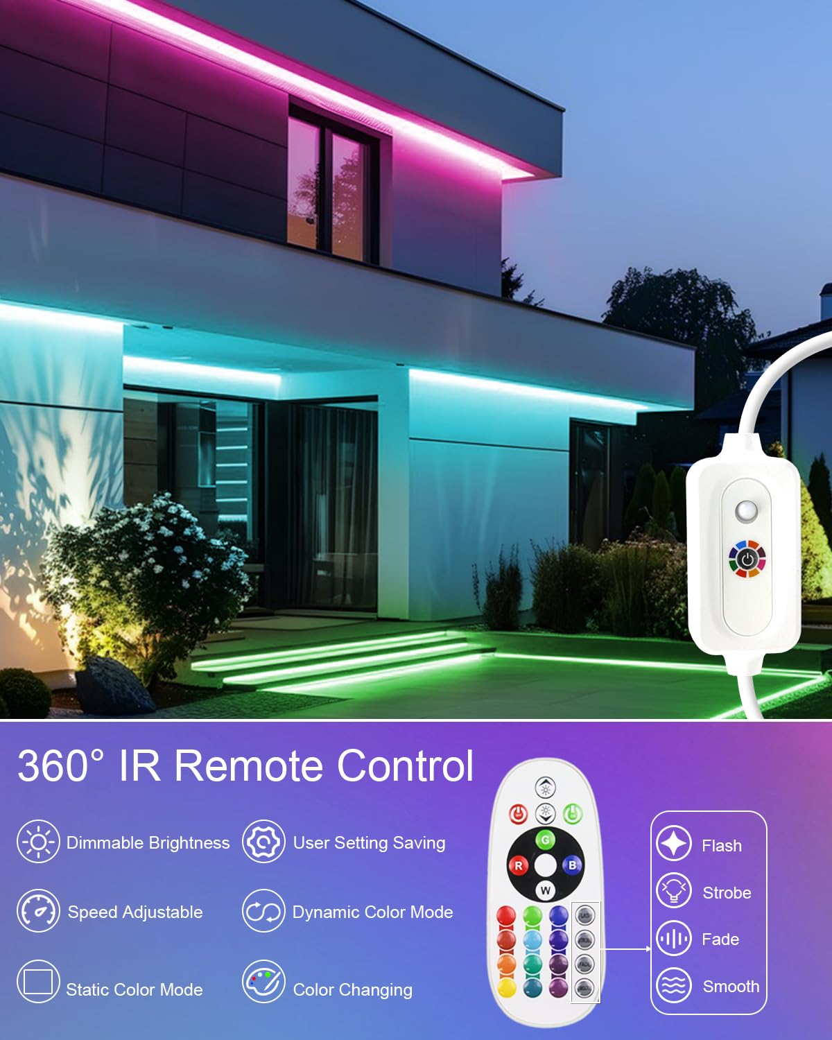 ALITOVE 230V Neon LED Streifen 30m RGB LED Band Aussenbereich Wasserdicht | mit IR Fernbedienung, für Außenwände von Gebäuden, im Garten,am Pool, auf Partys und in Bars, Nicht Selbstklebend, Keine APP