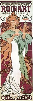 Champagne Ruinart" Paris by Mucha Alphonse - Art Deco Ceramic Tile Mural 12W x 36H 6x6 Tiles, Kitchen Shower Bath Backsplash