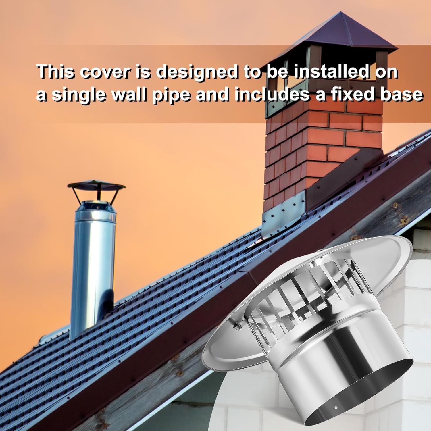 Tandefio 6 Inch Chimney Cap for Outside Stove Pipe Cap with Screen Chimney Cover Stainless Steel Roof Silver Fireplace Screen Cover Exterior Stove Pipe Topper for Vent Flue
