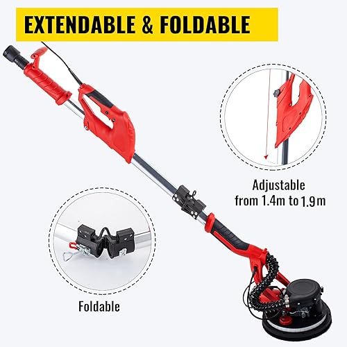 Miniatura 4 de VEVOR Lijadora de paneles de yeso 750W, lijadora eléctrica para paneles de yeso velocidad variable 800-1750 RPM, lijadora plegable con mango de