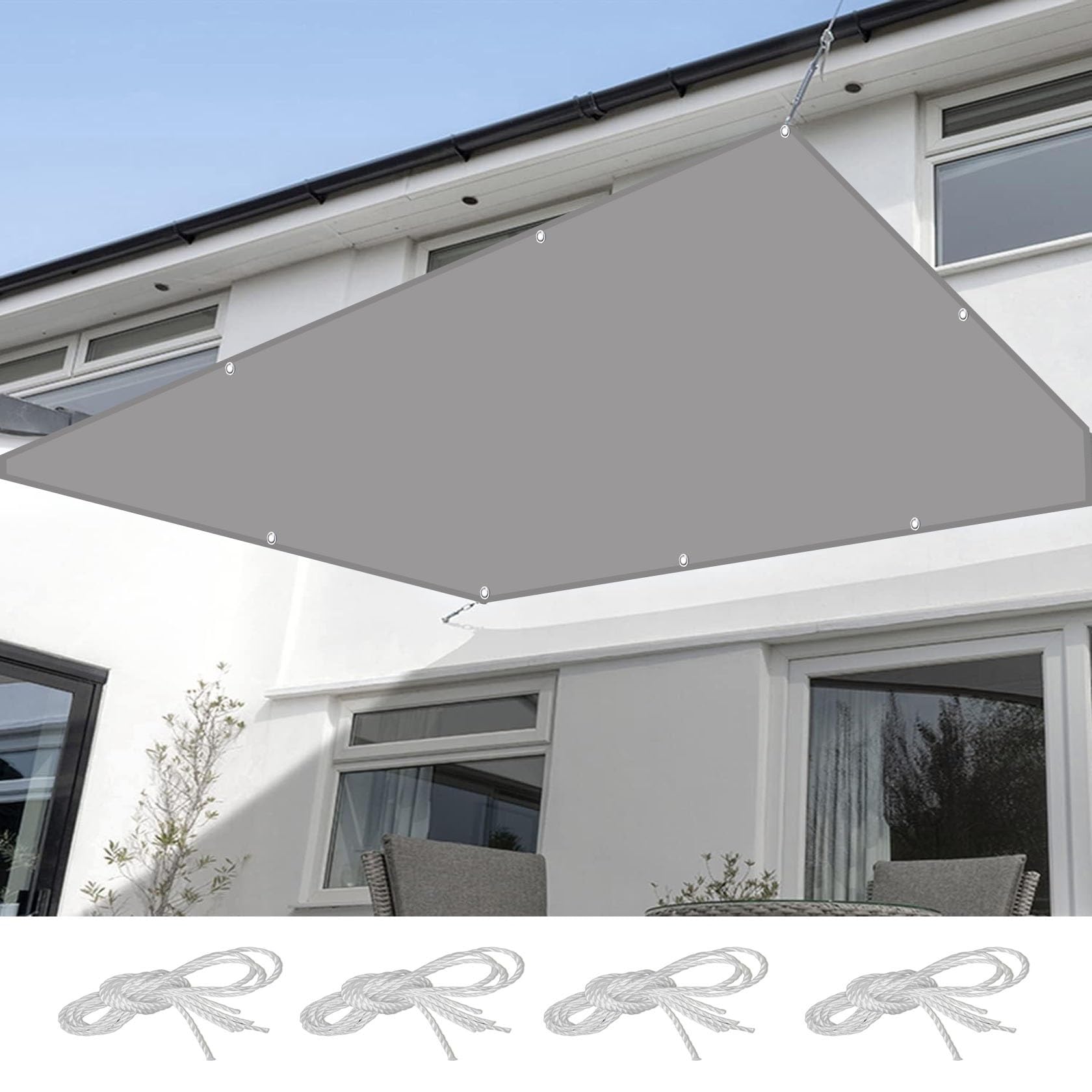 Voile d'ombrage imperméable 2x5 m pour abriter vos fleurs et terrasses de la pluie gris clair