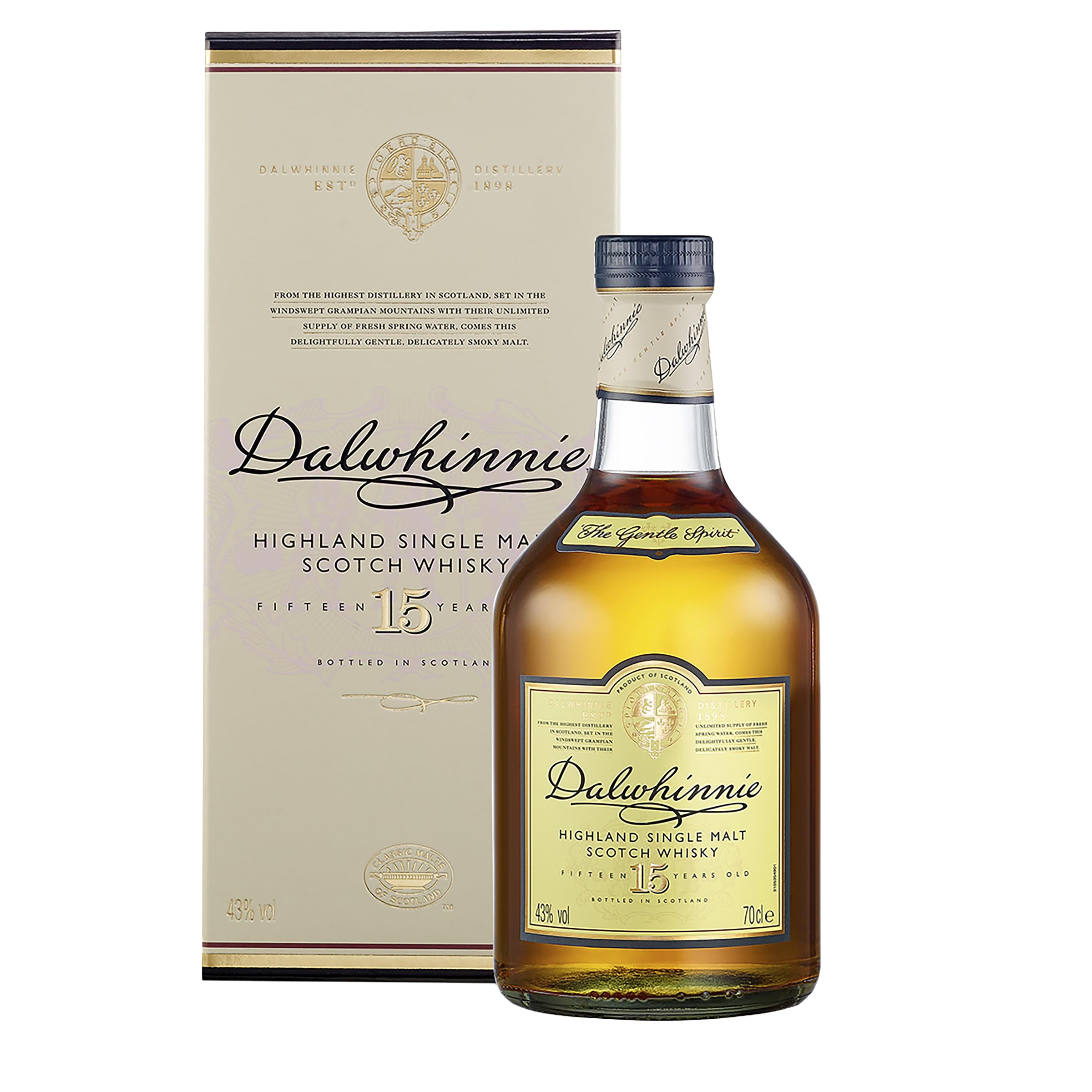 Dalwhinnie15 Year Old Single Malt Scotch Whisky | 43% vol | 70cl | Highland Whisky | Smooth & Aromatic | Malty Sweet Flavours & Smoky Warmth