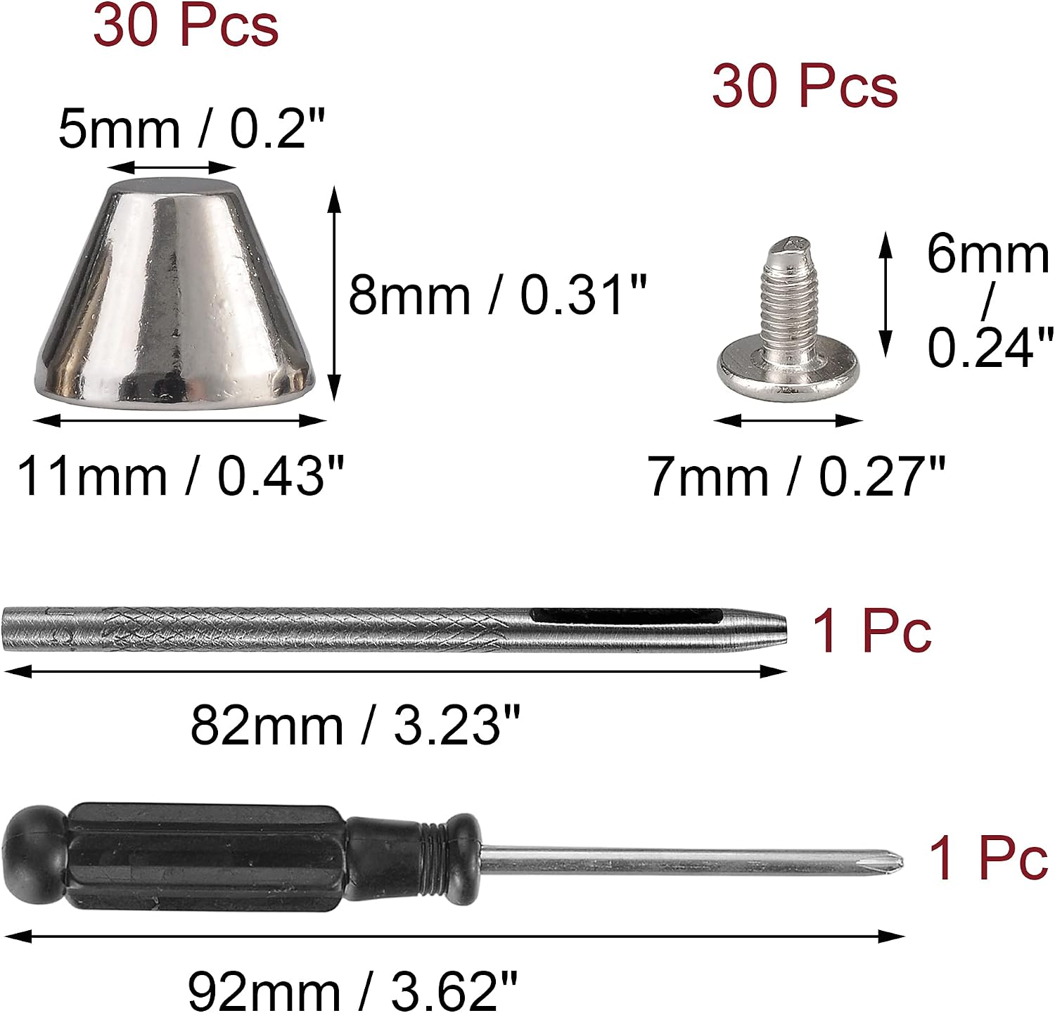 YORANYO 30 Sets 5/16" Height Spikes and Studs 8MM Handbag Feet Silver Color Barrel Spikes Screw Back Punk Studs and Spikes Kit for Clothing Shoes Leather Craft Belts Bags Dog Collars Rivets