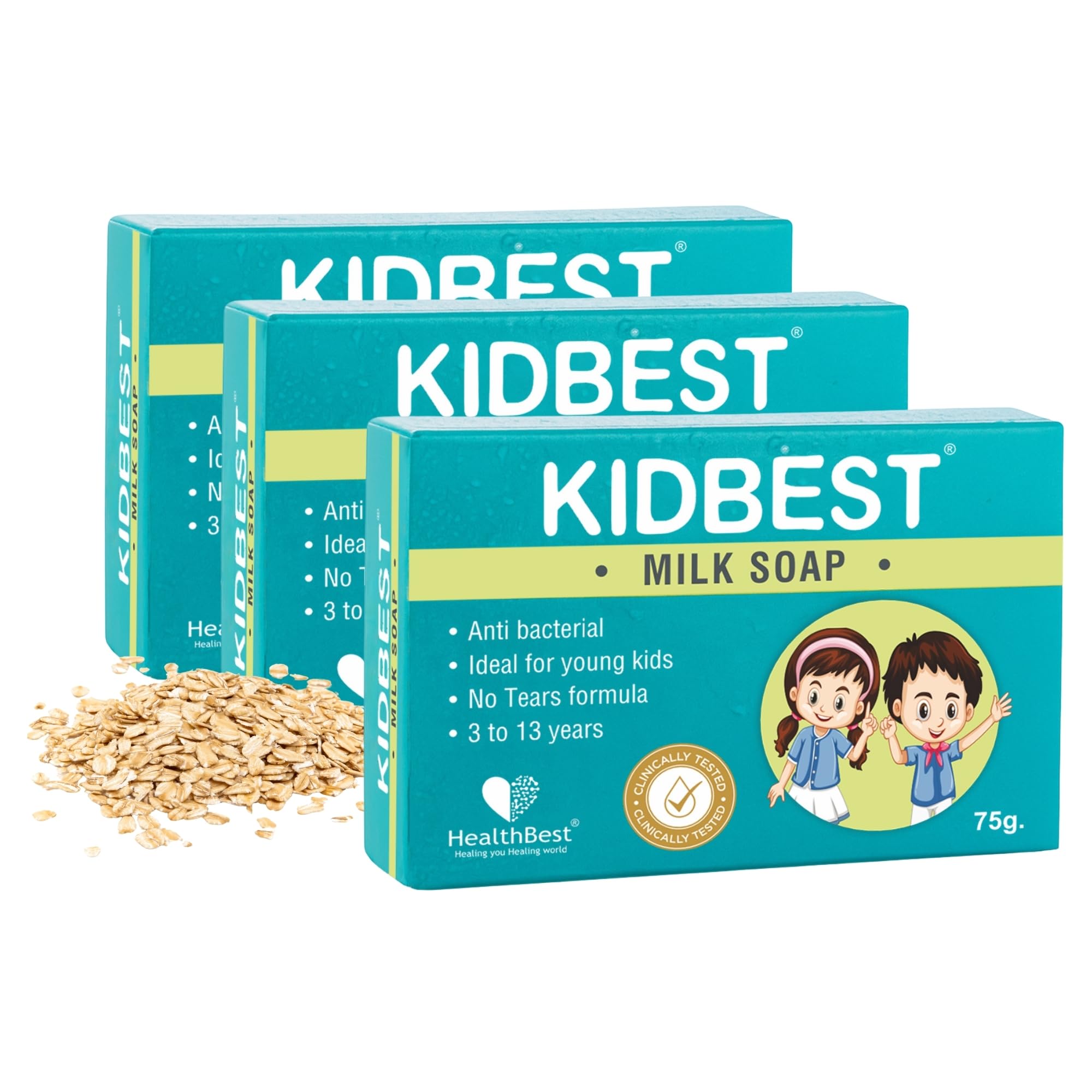 HealthBest Kidbest - Jabón de leche para niños, antibacteriano, para piel normal, sensible y seca, sin irritación, 3 unidades