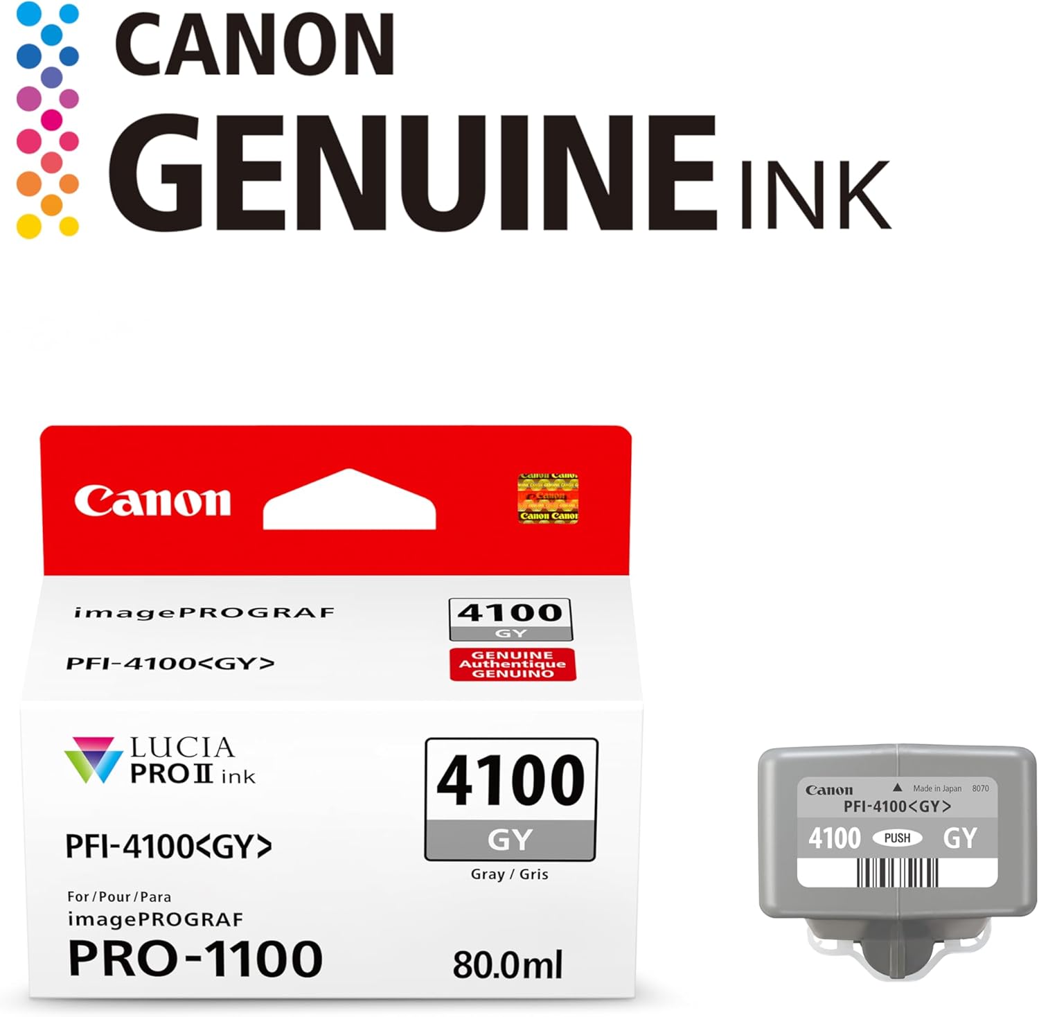 Canon PFI-4100 Genuine Gray Ink Tank, Compatible with imagePROGRAF PRO-1100 Printers