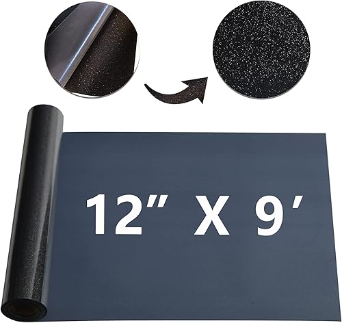 Vista 4 de Rollos de vinilo de transferencia de calor HTV con purpurina negra, 12 pulgadas x 9 pies, vinilo elástico para planchar en camisetas para silueta