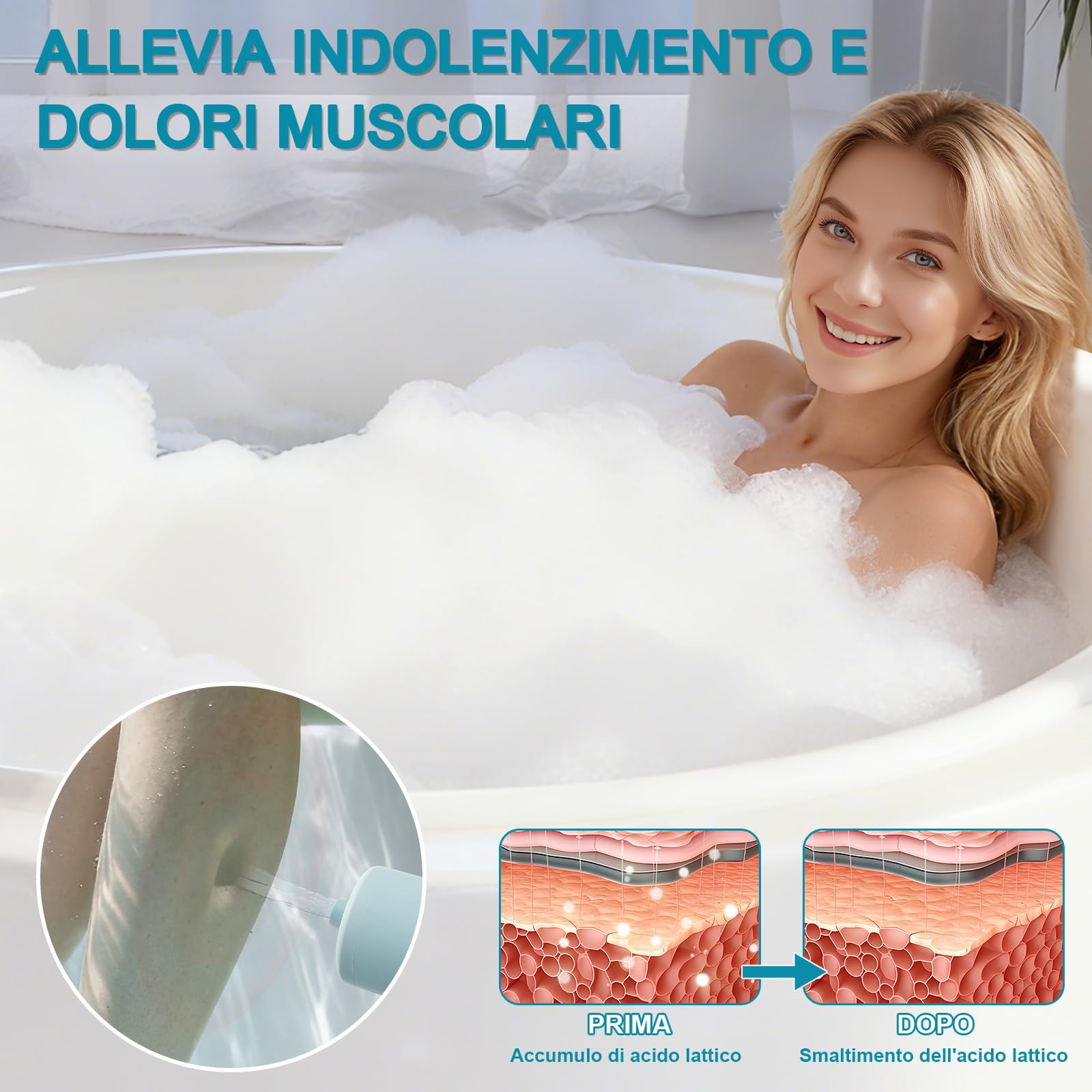 Getto Spa per Vasca da Bagno Fornisce Un'intensità di Massaggio di 65 kPa, 2 Modalità - Bolle e Getto Ricaricabile e Portatile senza Fili con Velocità Regolabile, Regalo per Donne (Blu)