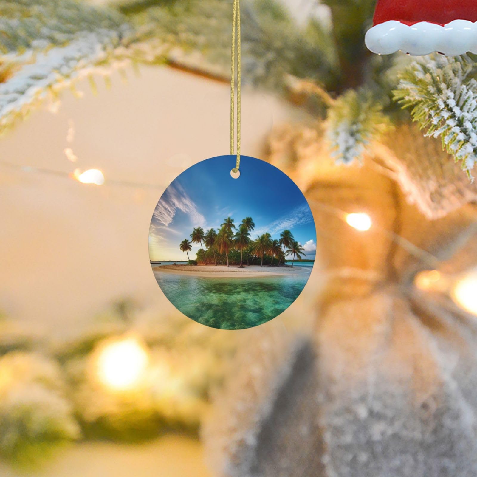 Christmas Tree Ornaments Ceramics Christmas Round Decorations Overseas Islands Ceramics Ornaments Circle Pentagram Xmas Tree Hanging Pendant for Christmas Tree Party Holiday Home Decor