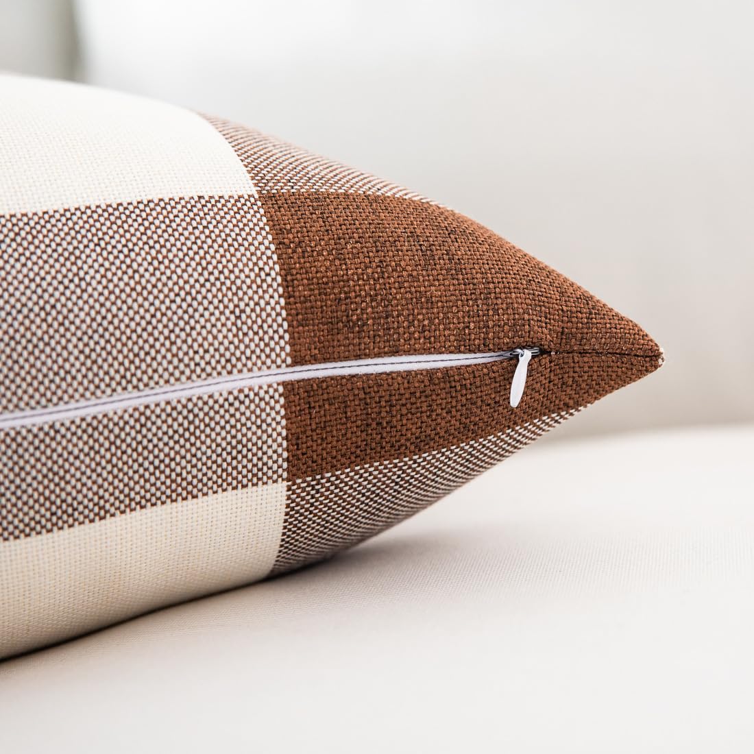 Amazon.co.jp: ブロックチェック クッションカバー 45×45cm リネン