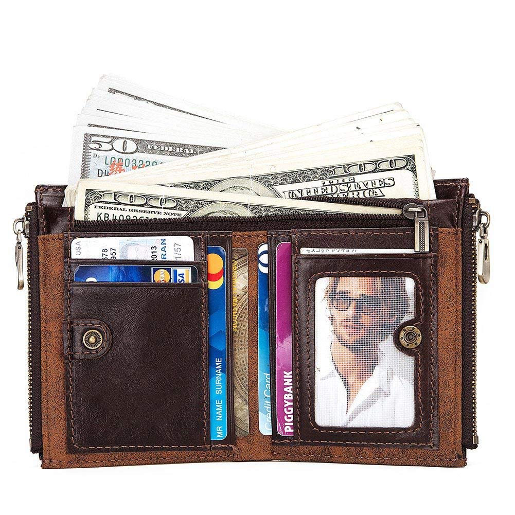 C- Herren Geldbörse Kette Leder Geldbörse Münzfach Herren Reißverschluss Geldbörse Anti Diebstahl Geldbörse für Herren Multi Karten Geldbörsen Brieftaschen,Blu