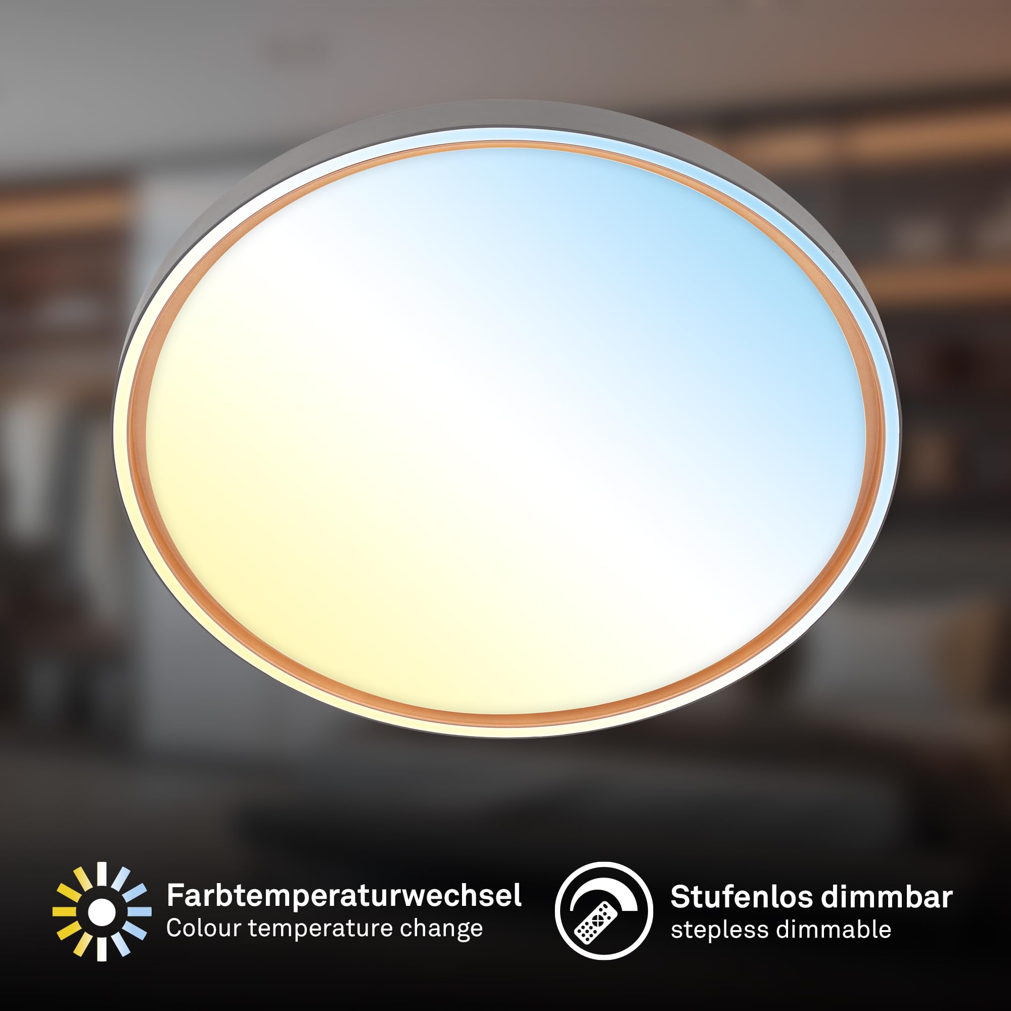 BRILONER - Lampa sufitowa LED z pilotem zdalnego sterowania, możliwość ściemniania, CCT ciepła do zimnej bieli, żyrandol do salonu, sypialni, oprawa sufitowa, kuchnia, 49 x 6,5 cm, antracyt