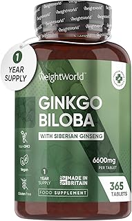 Ginkgo Biloba 6000mg & Ginseng 600mg per Tablet - 365 High Strength Vegan Ginkgo Biloba Tablets - 24% Flavone Glycosides & 6% Terpene Lactone - Siberian Ginseng & Ginkgo Biloba - Gluten Free