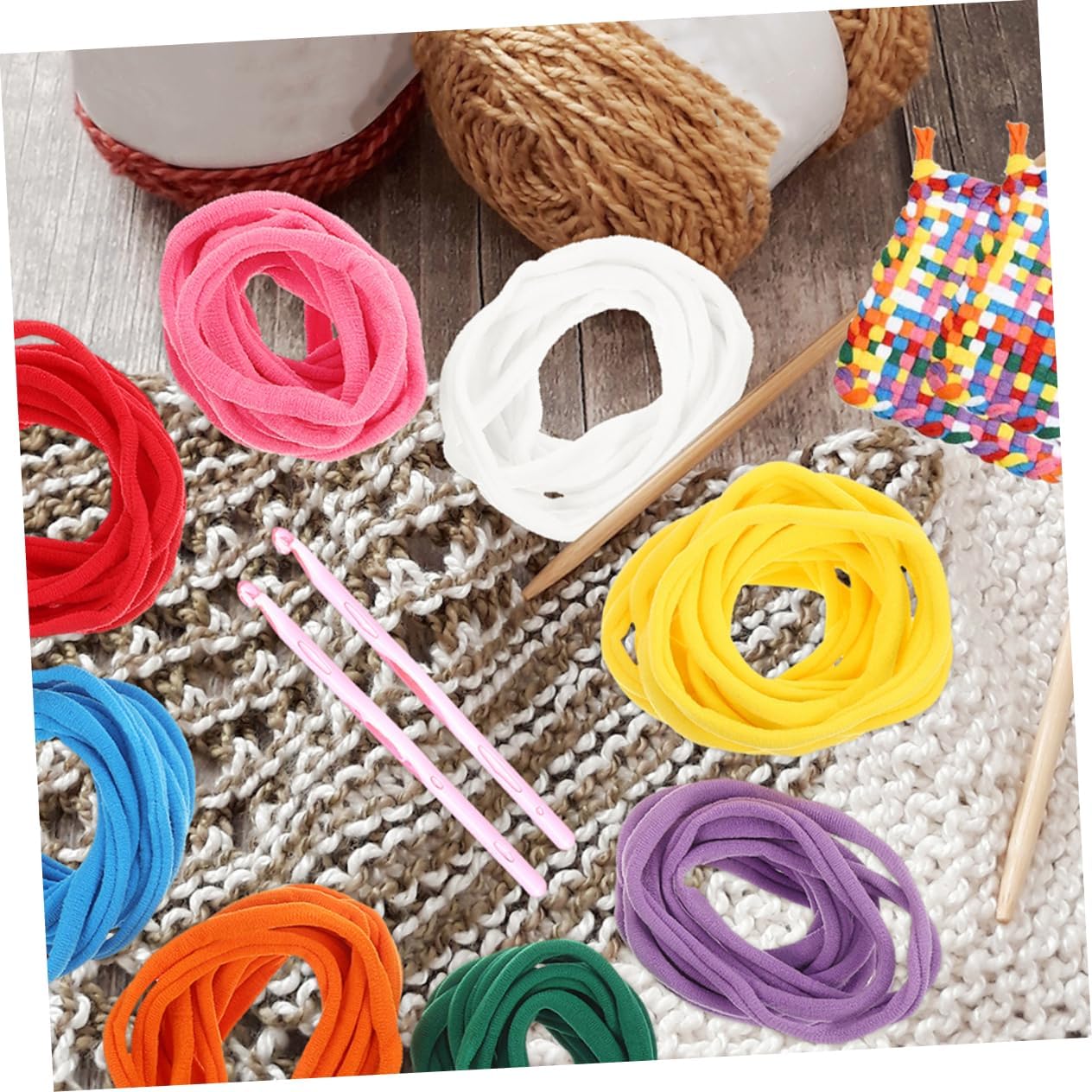 BATHVEVE 1set Multi-Color Weaving Loom Loops Crochet Hooks Elastic Potholder Refill Ropes for DIY Crafts Accessories and Home Decorations