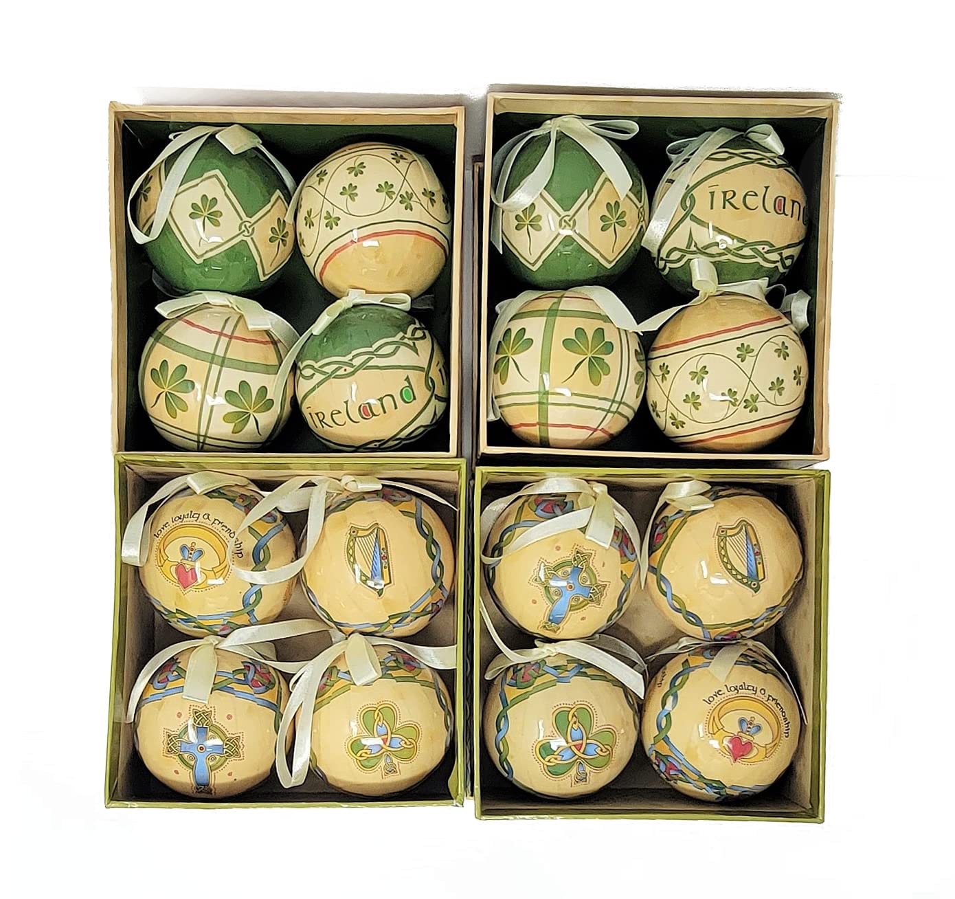 Ireland Christmas Baubles Tree Ornaments Set Irish 16 Pieces - 4 Boxed Set of 4