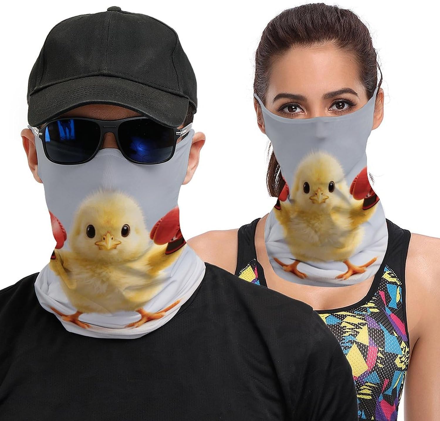Cute Yellow Boxing Chick Face Cover Neck Gaiter Bandana Face Mask Sun Cooling Scarf Cover Head Warm Head Wrap Winter Neck Gaiter Face Covers Balaclava Headband Face Scarf Adult