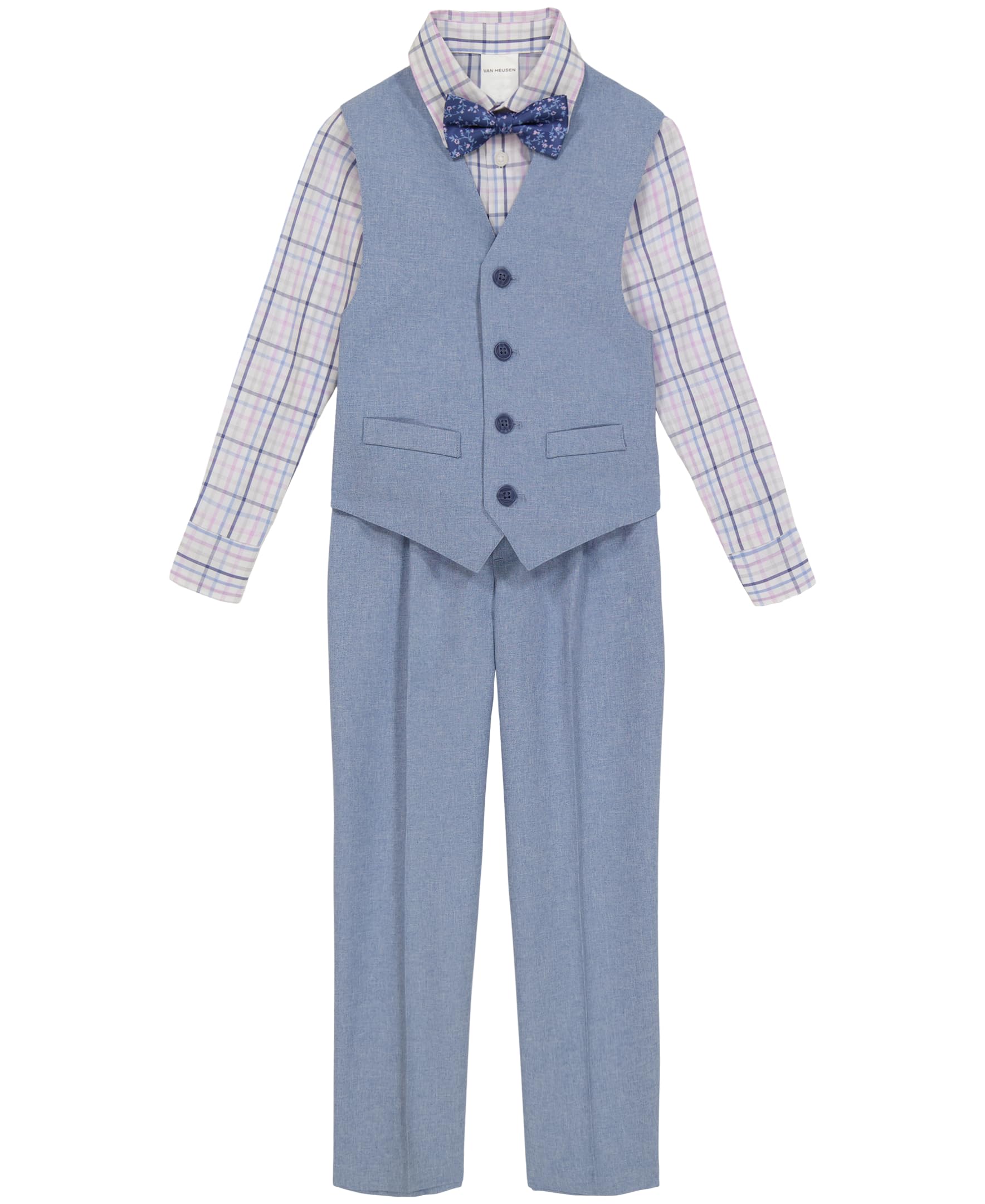 Van Heusen Boys' 4-piece Formal Dress Up Suit Vest Set, Vest, Pants, Collared Dress Shirt, and Tie