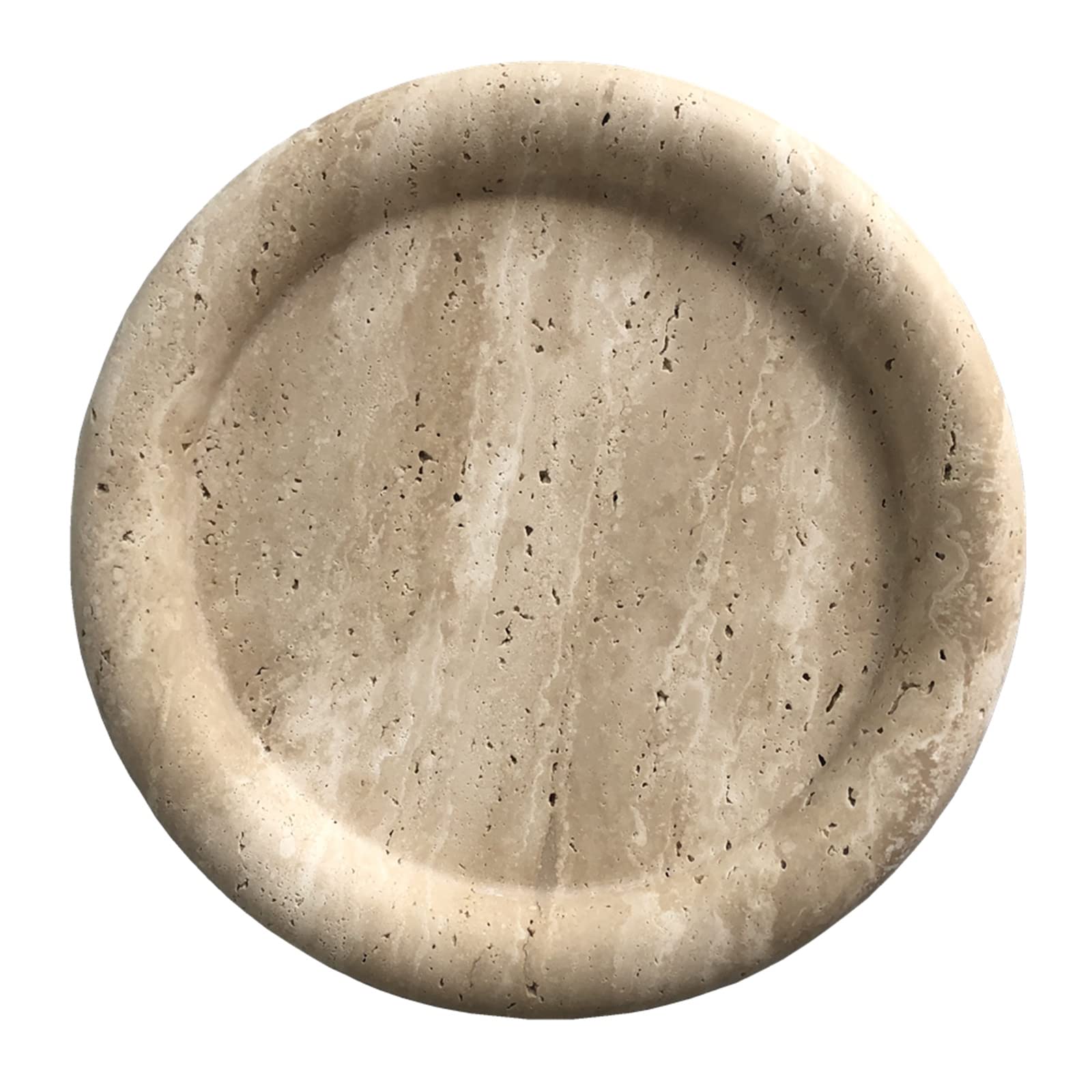Natural Real Marble Vanity Tray/Round Neat Organizer for Cups, Shampoo, Perfume and Jewelry(Beige Travertine, 9.84D x 1.18H)