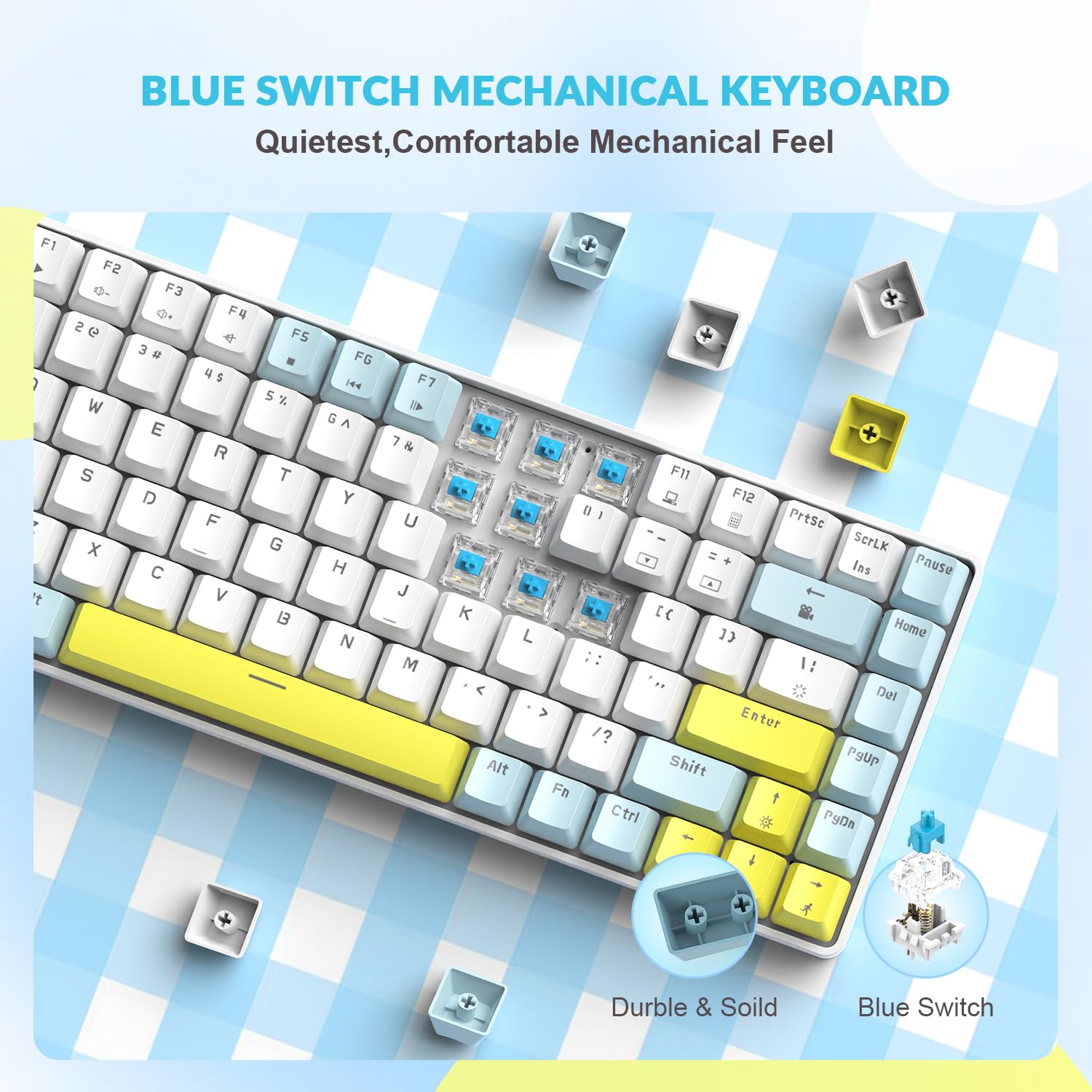 LexonElec RK-84 Tastiera meccanica portatile da gioco, retroilluminata a LED arcobaleno, compatta, 84 tasti, mini tastiera da ufficio cablata, con interruttore blu, per Windows, laptop, PC, Mac,