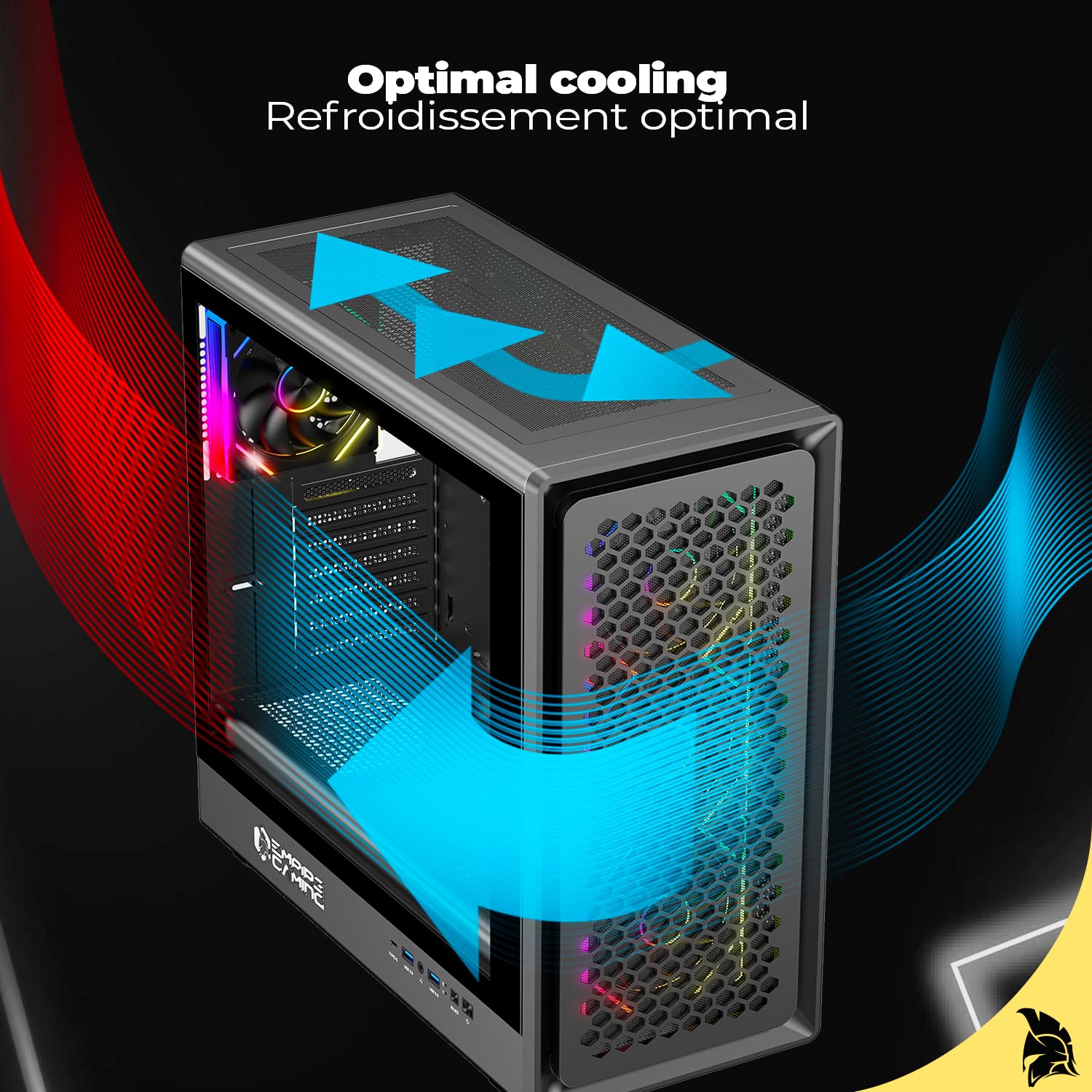 EMPIRE GAMING EC257 Case PC Gaming Mid Tower ATX/mATX/ITX, Frontale Mesh Airflow, 4 Ventole ARGB 120 mm Preinstallate con HUB PWM, Vetro Temperato, GPU 420 mm, Watercooling 360 mm，USB C