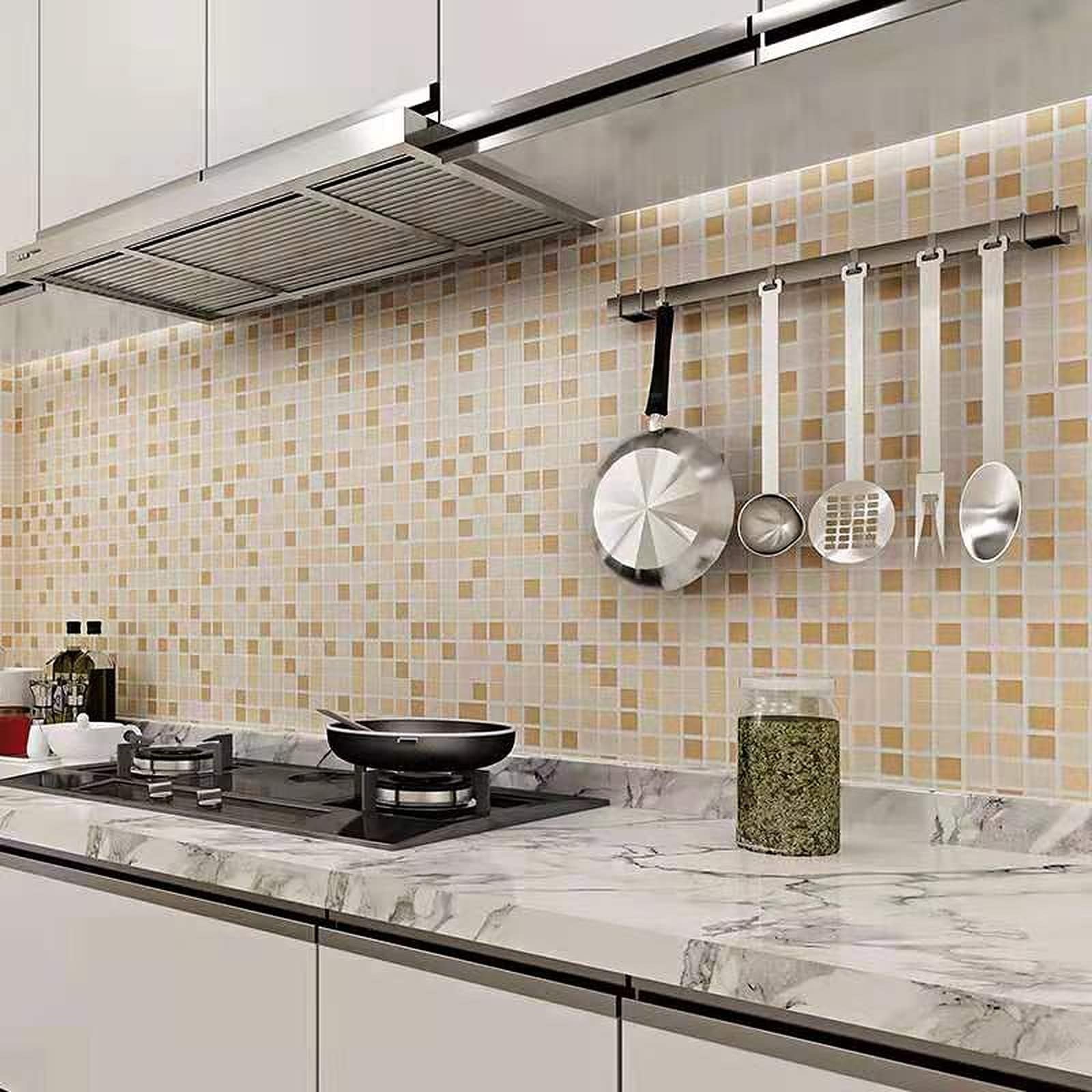 wolpin Wall Stickers Wallpaper Waterproof Bathroom (45 cm x 10 m) Kitchen Tiles Pattern, Stove Backsplash, Countertop Self Adhesive Decal, Brown