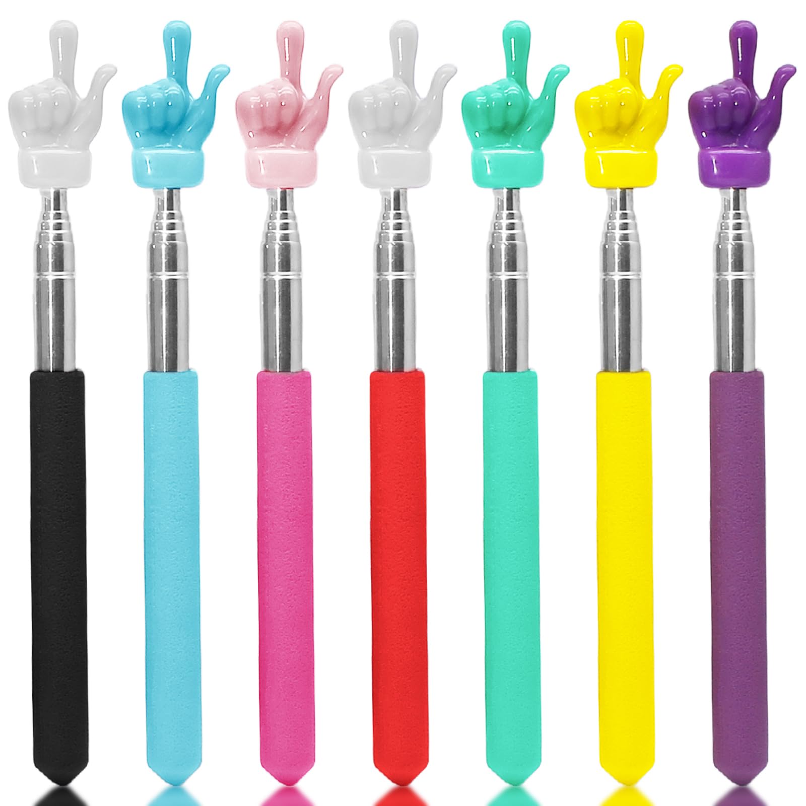 HARSKIYER 7 Pack Telescopic Teachers Pointer, Retractable Finger Pointer Sticks for Classroom, Stainless Steel Finger Stick for Lectures,