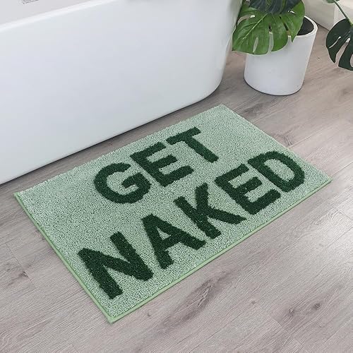 Miniatura 9 de Zeeinx Alfombra de baño con texto en inglés "Get Naked", bonita alfombra de baño de microfibra antideslizante, divertida decoración de baño, lavable
