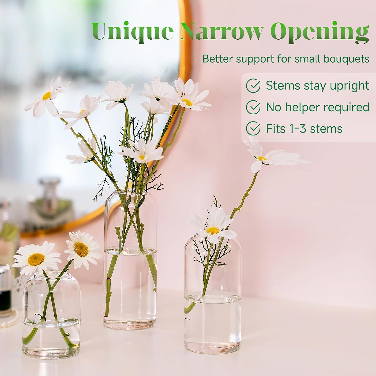 Glasseam Glass Bud Vases for Centerpieces, 3Pcs Modern Clear Small Vase Set image 2