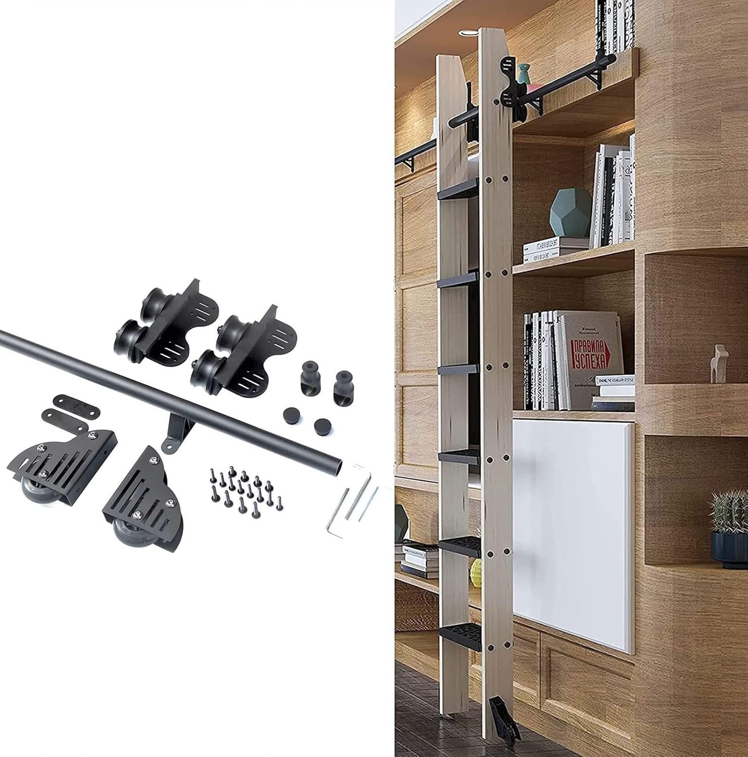 GDMDPTE Retractable Rolling Ladder Hardware Kit for Indoor Loft Bookcase Sliding Extension