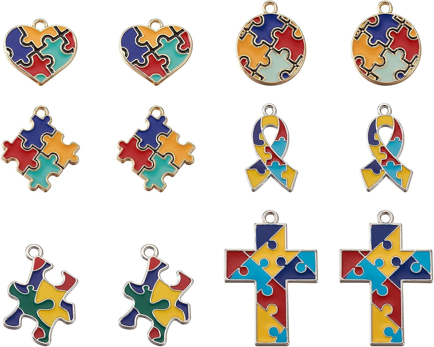 PandaHall 12pcs Alloy Autism Charms Cross/Heart/Ribbon with Puzzle Autism Symbol Pendants Charms for DIY Necklace Bracelet Earring Jewelry Making Crafts - Image 3