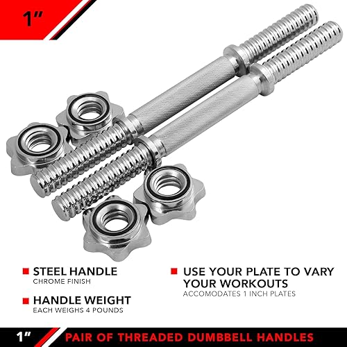 Miniatura 4 de JFIT Juego de 2 manijas de mancuernas roscadas, con collares de estrella, se adapta a platos estándar de 1 pulgada