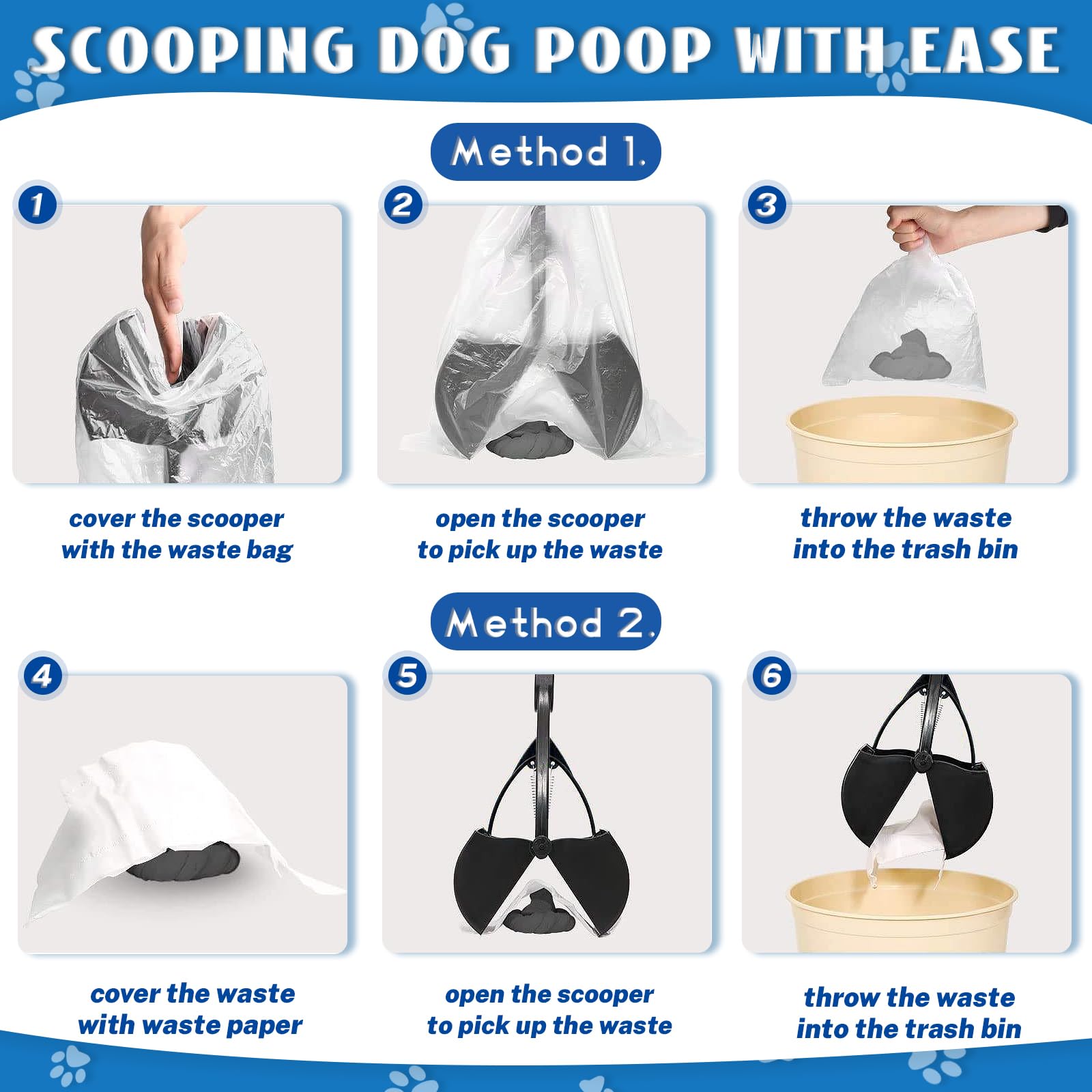 Animale Domestico Pooper Scooper, 60cm / 23.6" Manico Lungo Palette per Escrementi Cani, Portatile Cortile Pooper Scooper con Raccogli Cacca Cane