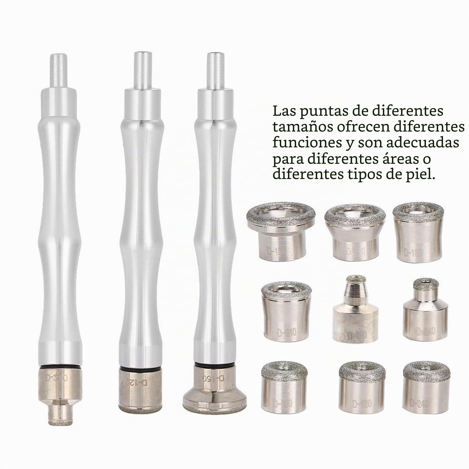 Cabezales de microdermoabrasión de diamante, puntas de repuesto de microdermoabrasión con mango de filtro de acero inoxidable, juego de accesorios de máquina de belleza para cuidado facial