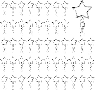 50 Pcs Silver Star Shaped Spring Snap Keychain with Chain Hanging Buckle...