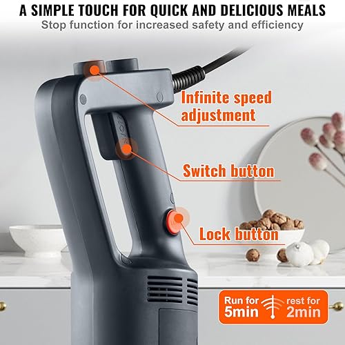 Miniatura 4 de VEVOR Batidora de inmersión comercial, batidora de mano resistente de 500 W, mezclador de barra de cocina de velocidad variable con hoja de acero