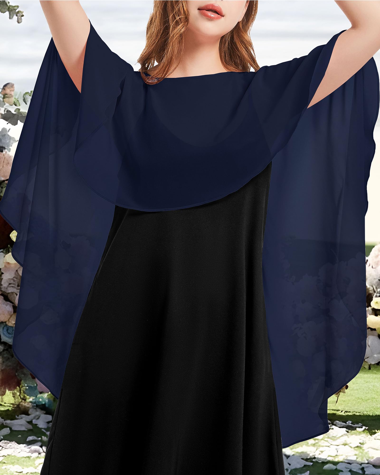 Cappelli da donna in chiffon per abiti da sposa eleganti banchetti, Blu mare, Taglia unica
