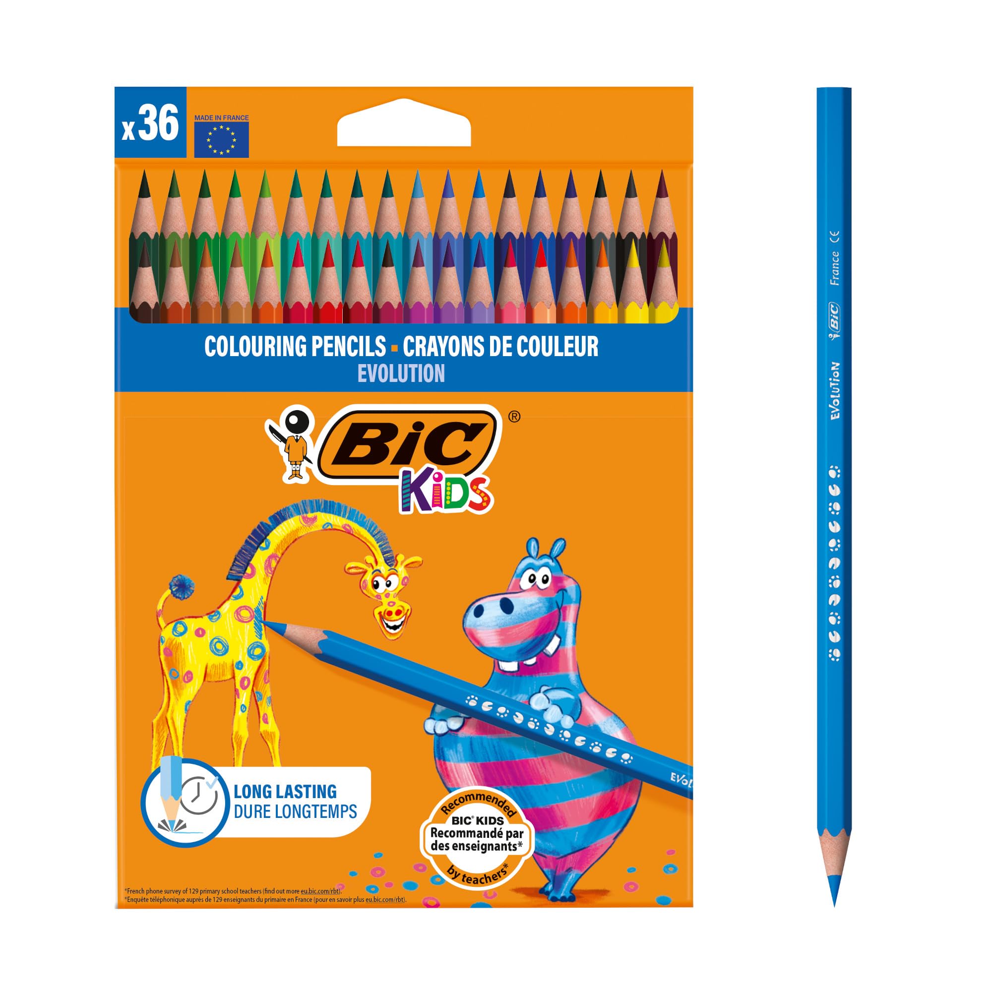 Kids Evolution Coloured Pencils, Vivid Colouring Pencils, Easy to Sharpen BIC Pencils, School Supplies, 36 Pack