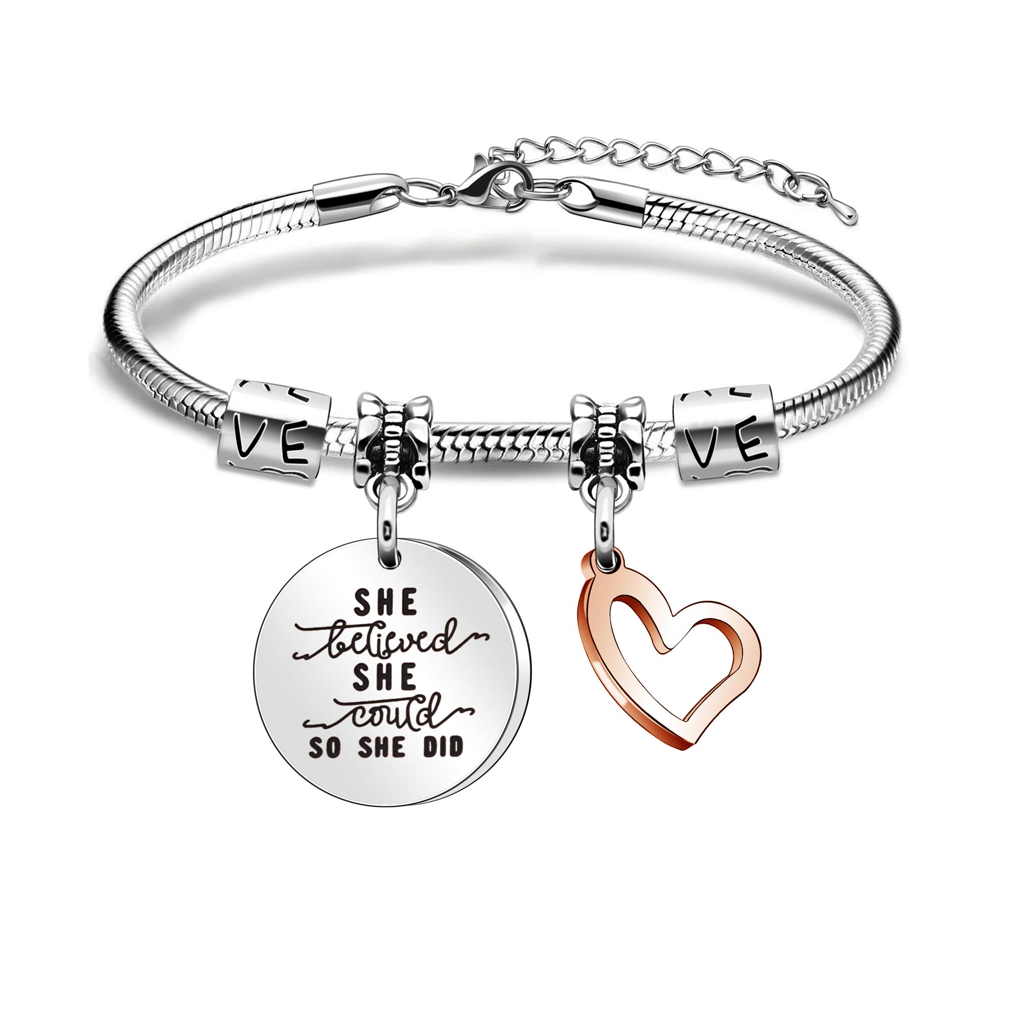 LUXYSODEShe Believed, She Could, So She Did Bracelet - Bracelet Engraved Inspirational Quote to Daughter, Niece, Sister, Women, Girls