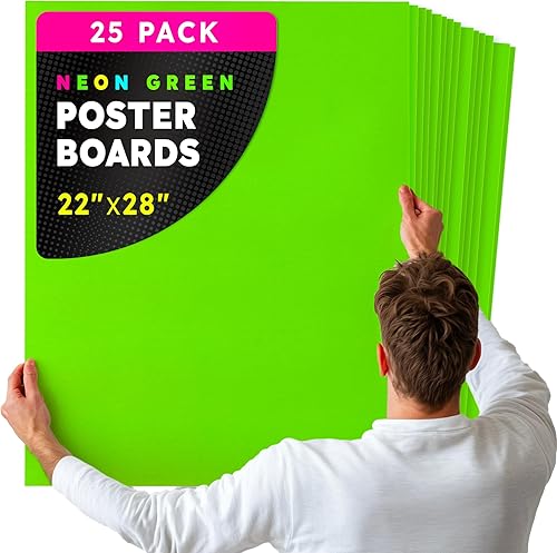 Miniatura 43 de Hygloss Tablero grande de póster de 22 x 28 pulgadas, 100 tableros de póster de colores neón surtidos a granel, 10 puntos de grosor, papel de póster