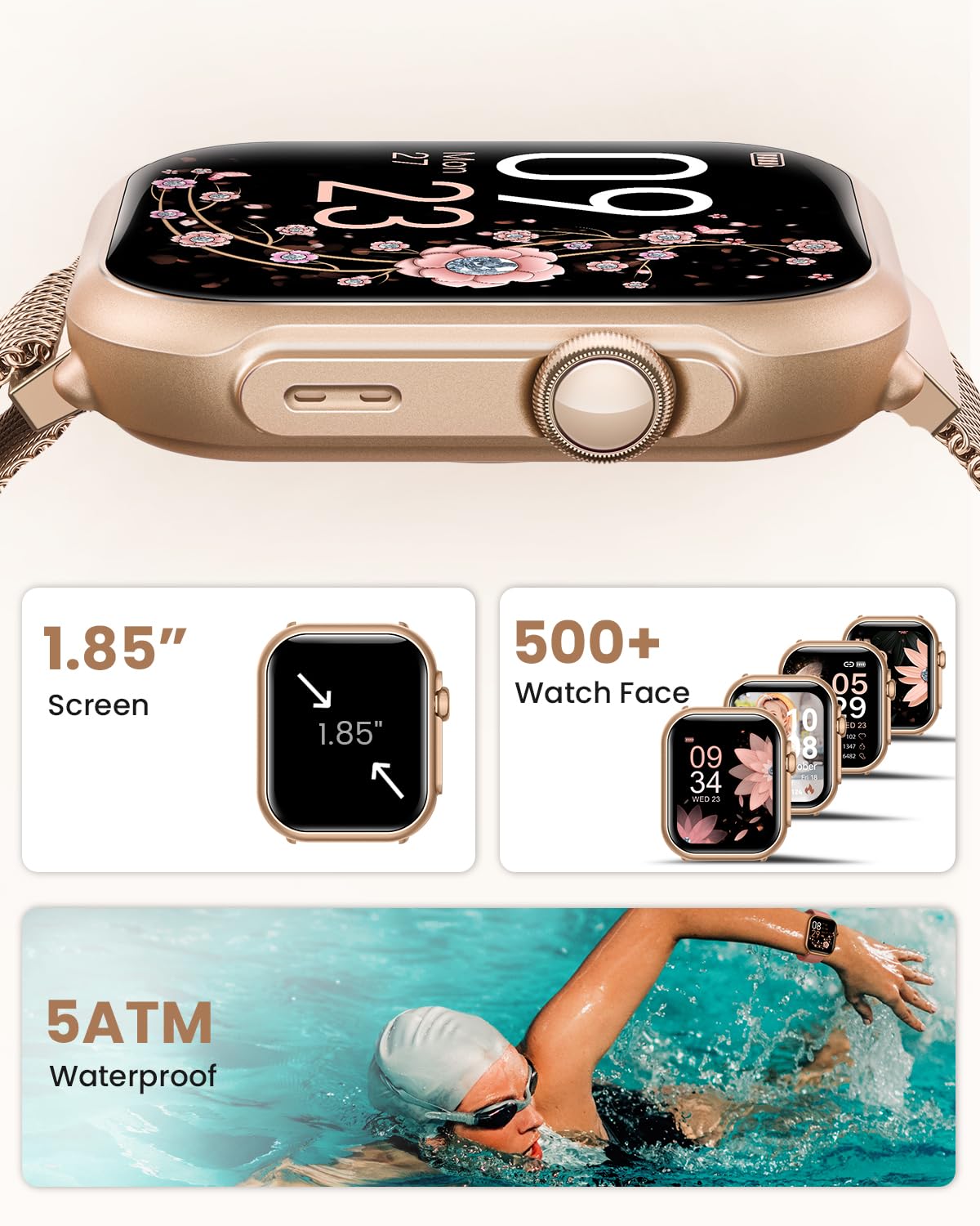 Smart Watch per uomo e donna con chiamate Bluetooth, fitness tracker, monitoraggio della frequenza cardiaca e del sonno, ricarica magnetica, durata della batteria extra lunga, grande schermo HD