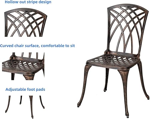 Miniatura 9 de Bistro - Juego de 3 muebles de patio de aluminio fundido a prueba de óxido, 2 sillas y 1 mesa redonda para exteriores, jardín, patio, balcón, bronce
