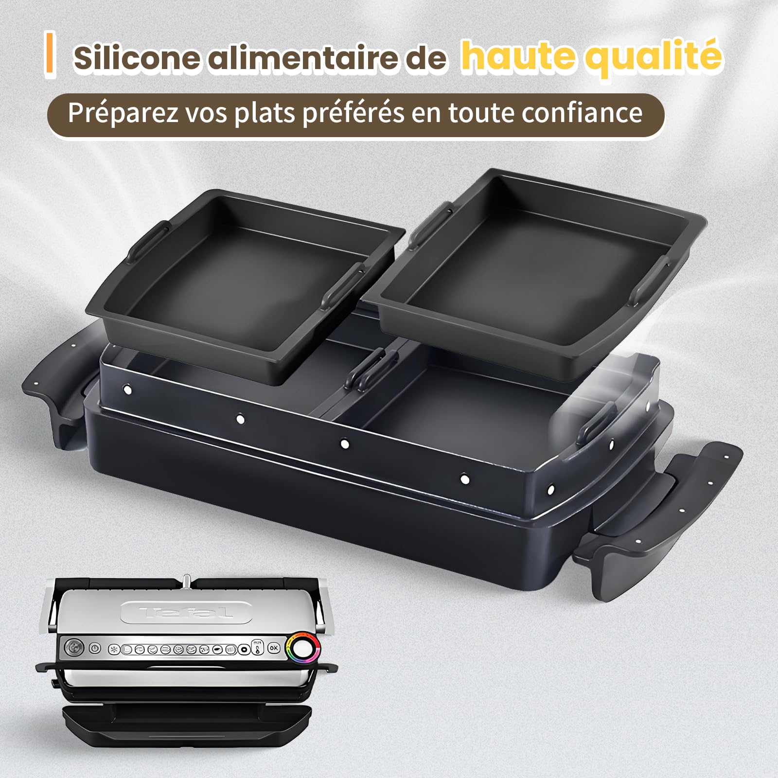 2 Pièces Séparateurs de Cuisson compatible avec Tefal OptiGrill XL, Elite XL, Plus + XL, Elite Plus XL, plat de cuisson moule accessoire pour Tefal Optigrill, 2 x insert de plat de cuisson en silicone