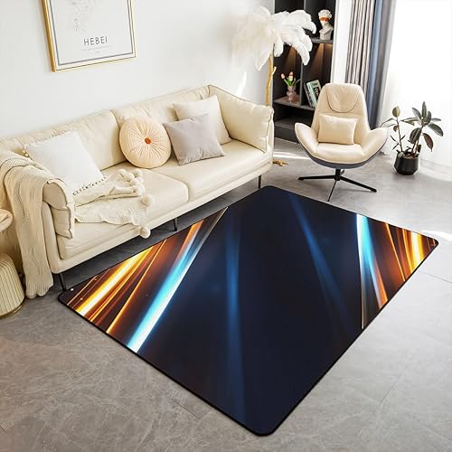 Miniatura 16 de Alfombra de área de rayas coloridas 3D abstracta naranja verde marrón líneas antideslizante para niños, adolescentes y adultos, moderna alfombra
