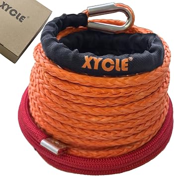Synthetic Winch Rope, 3/8 "x 90 Ft Synthetic Winch Line Cable Rope, Breaking Strength for 20000LBs with Black Protecing Sleeve for Off Road Vehicle Jeep ATV UTV SUVOrange