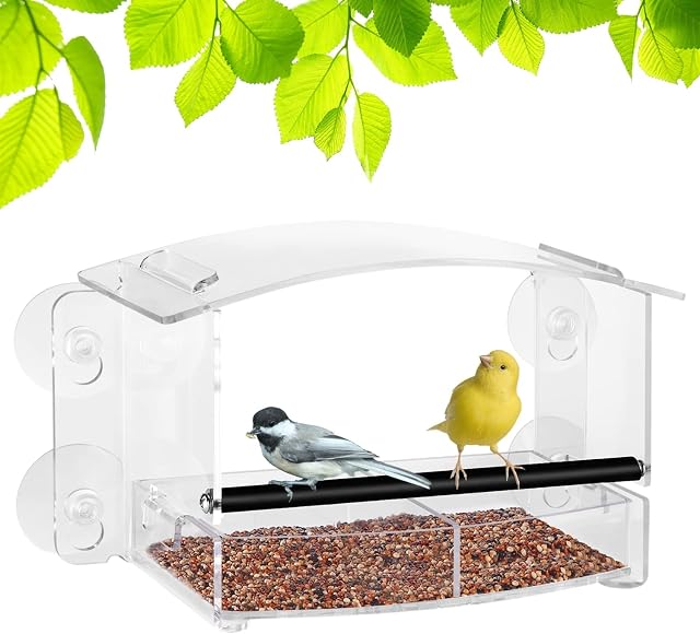 U-B Window Bird Feeder with Strong Suction Sups Transparent Window Birdhouse with Drainage Holes Acrylic Bird Seed Feeder for Small Birds(231 window bird feeder