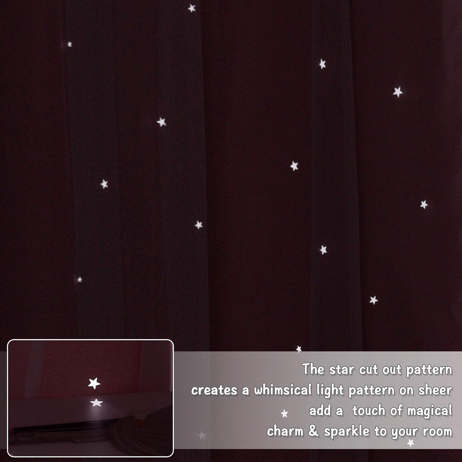 NICETOWN Kids Girls Bedroom Pink Curtains, Star Cutout Blackout with White Sheer Pastel Nursery Window Curtain Panels for Thanksgiving (Lavender Pink, 2Pcs, W52 x L84)